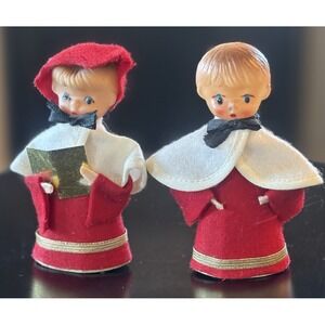 2 Vtg Christmas Carolers Decorations Choir Singers Ornaments Made In Japan 1950s